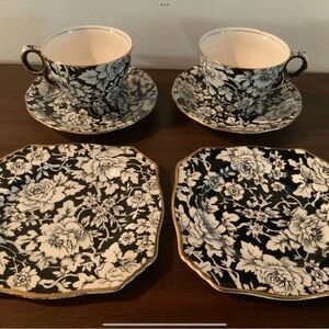 Royal Winton Grimwade PEONY Floral Black and White Tea Set